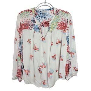 Lucky Brand Womens Floral Mixed Print Boho Peasant Blouse White Red Blue Large